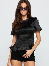 Wildrose Shirred Top Black